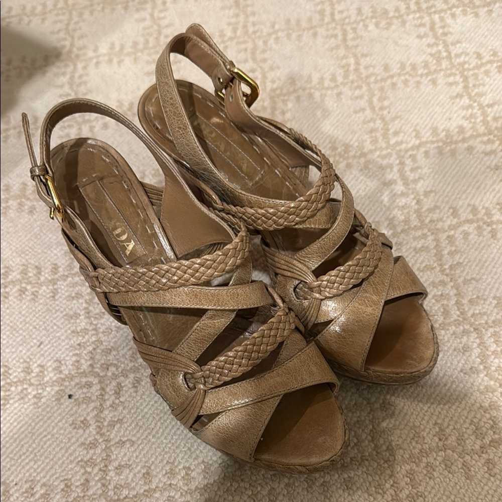 Prada Tan Strappy Sandals with High Heel